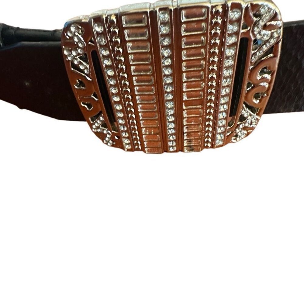 Kathy stretch black belt with big silver buckle